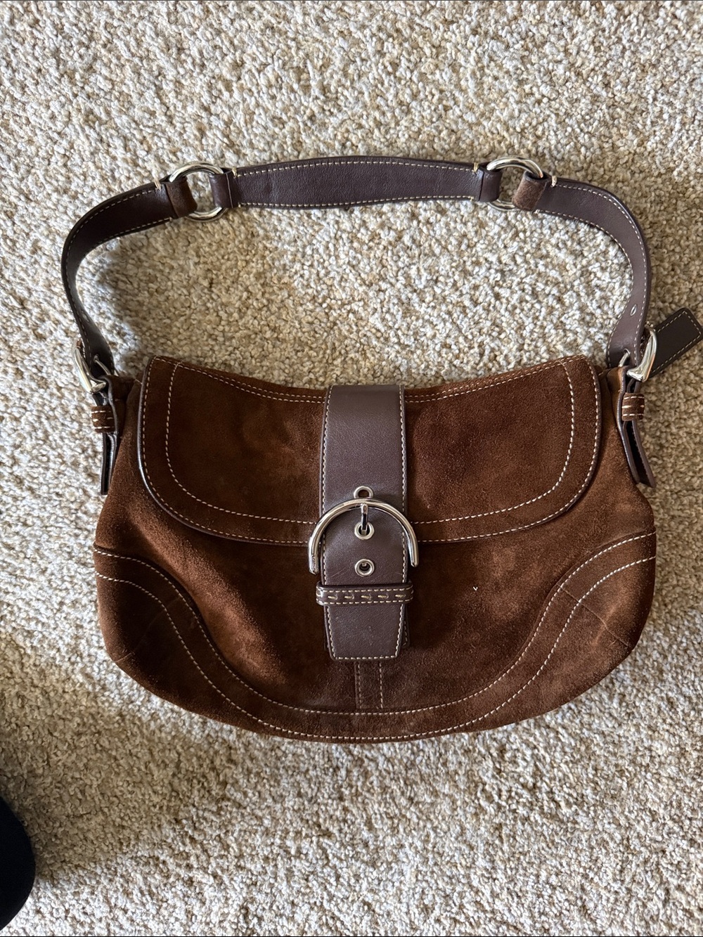 Beautiful & rare COACH Brown Suede Shoulder Bag with Buckle Accent ✨